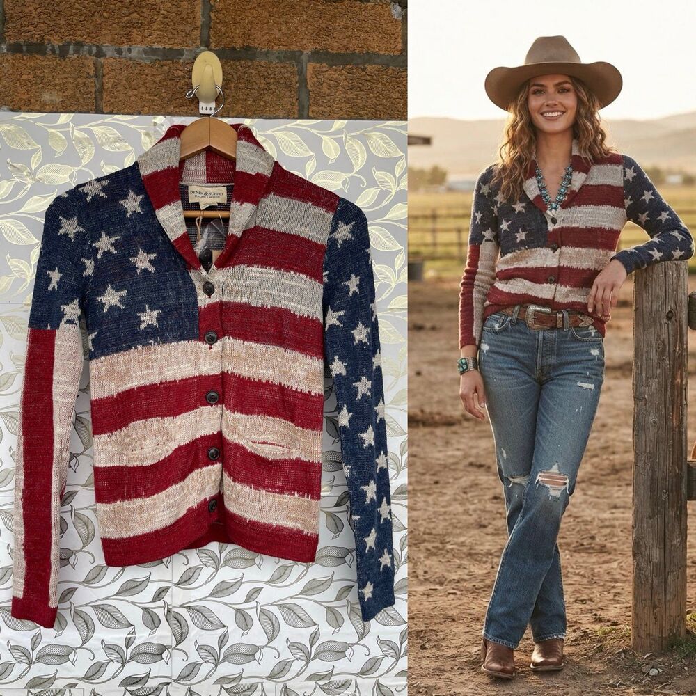 Denim & Supply Ralph Lauren Flag Knit Cardigan XS Americana Quiet Luxury